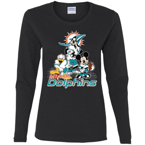 Mickey Mouse Miami Dolphins American Football Nfl Sports Shirt Women Long Sleeve Shirt Black / S Women Long Sleeve Shirt - parenttees