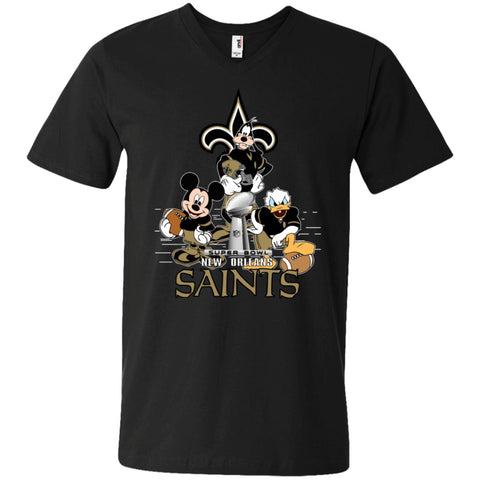 Nfl – New Orleans Saints Donald Duck Goofy Mickey Mouse Super Bowl 2019 Football Men V-Neck T-Shirt Black / S Men V-Neck T-Shirt - parenttees