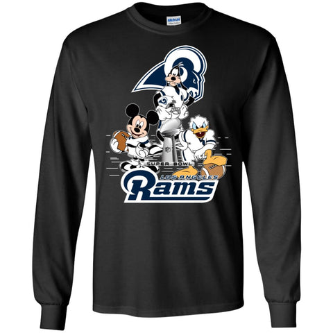 Nfl – Los Angeles Rams Donald Duck Goofy Mickey Mouse Super Bowl 2019 Football Men Long Sleeve Shirt Black / S Men Long Sleeve Shirt - parenttees