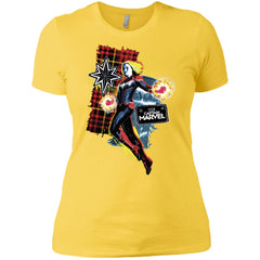 Captain Marvel Plaid Jean Patched Portrait Women Cotton T-Shirt Women Cotton T-Shirt - parenttees