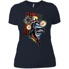 Captain Marvel Plaid Jean Patched Portrait Women Cotton T-Shirt Women Cotton T-Shirt - parenttees