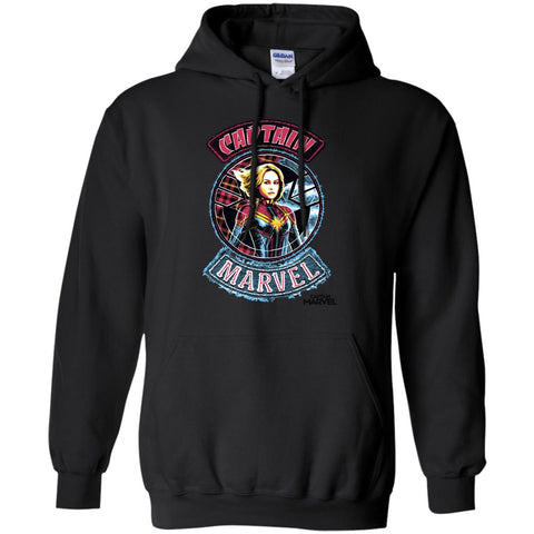 Captain Marvel Stitched Patched Portrait Pullover Hoodie Sweatshirt Black / S Pullover Hoodie Sweatshirt - parenttees