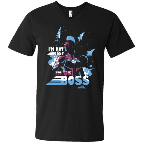 Captain Marvel I'm The Boss Space Blue Red Men V-Neck T-Shirt Black / S Men V-Neck T-Shirt - parenttees