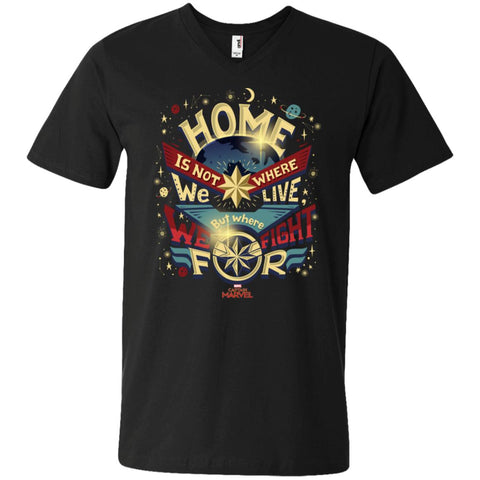 Captain Marvel Home Is What We Fight For Men V-Neck T-Shirt Black / S Men V-Neck T-Shirt - parenttees