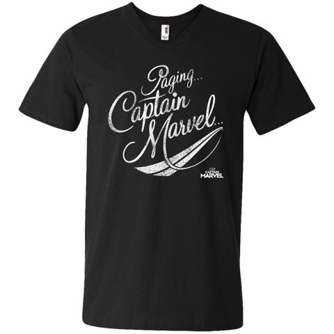 Captain Marvel Paging Distressed Cursive Men V-Neck T-Shirt Black / S Men V-Neck T-Shirt - parenttees