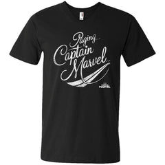 Captain Marvel Paging Distressed Cursive Men V-Neck T-Shirt Men V-Neck T-Shirt - parenttees