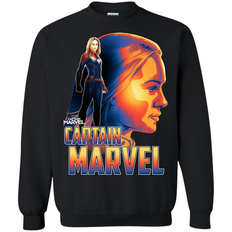 Captain Marvel Bold Sunset Portrait Crewneck Pullover Sweatshirt Black / S Crewneck Pullover Sweatshirt - parenttees