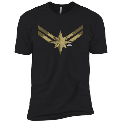 Captain Marvel Simple Gold Shadowed Logo Men Short Sleeve T-Shirt Black / X-Small Men Short Sleeve T-Shirt - parenttees