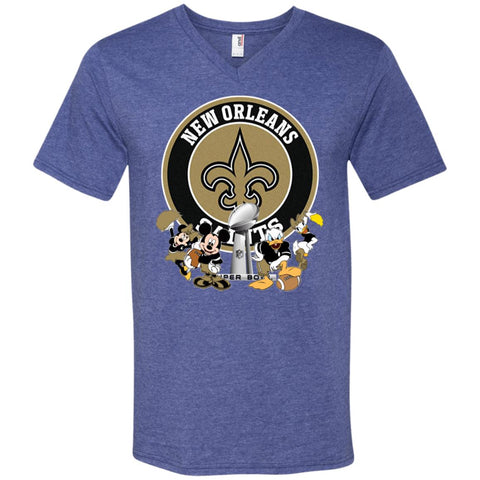 Nfl – New Orleans Saints Super Bowl 2019 Mickey Mouse Minnie Mouse Donald Duck Daisy Duck Football Men V-Neck T-Shirt Black / S Men V-Neck T-Shirt - parenttees