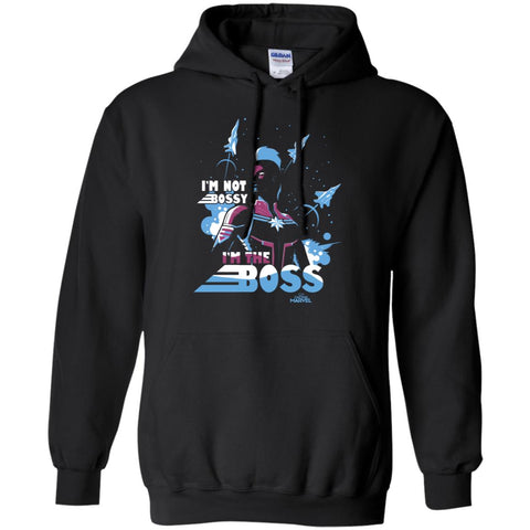 Captain Marvel I'm The Boss Space Blue Red Pullover Hoodie Sweatshirt Black / S Pullover Hoodie Sweatshirt - parenttees