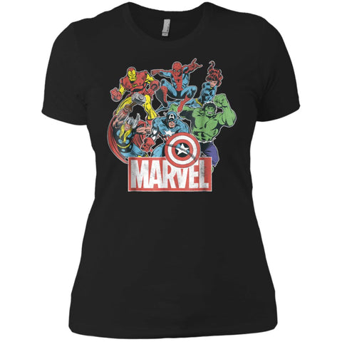 Marvel Avengers Team Retro Comic Vintage Graphic Women Cotton T-Shirt Black / X-Small Women Cotton T-Shirt - parenttees