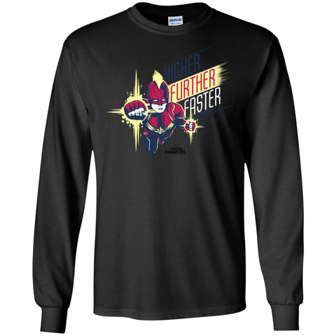 Captain Marvel Higher Further Faster Drawn Men Long Sleeve Shirt Black / S Men Long Sleeve Shirt - parenttees