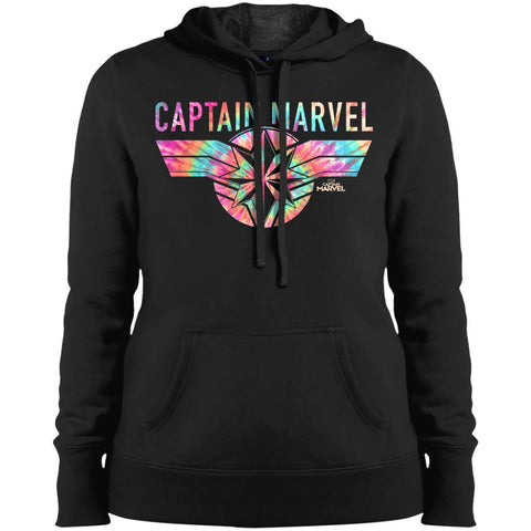 Captain Marvel Logo Banner Tie Dye Colors Women Hooded Sweatshirt Black / X-Small Women Hooded Sweatshirt - parenttees