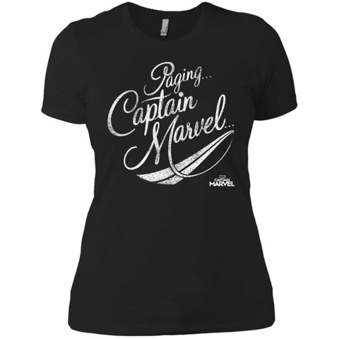 Captain Marvel Paging Distressed Cursive Women Cotton T-Shirt Black / X-Small Women Cotton T-Shirt - parenttees