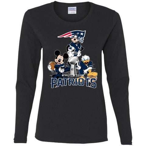 Nfl - New England Patriots Donald Duck Goofy Mickey Mouse Super Bowl 2019 Football Women Long Sleeve Shirt Black / S Women Long Sleeve Shirt - parenttees