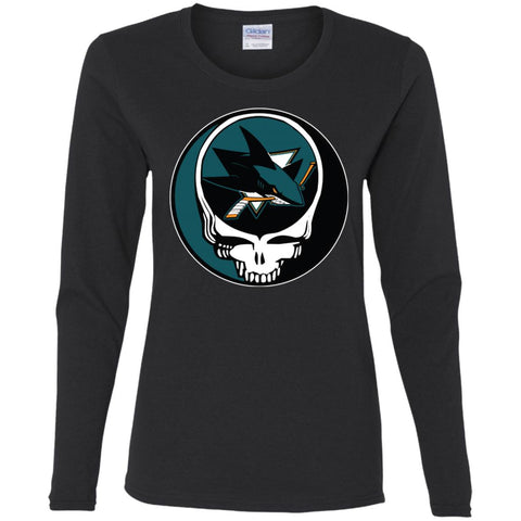 San Jose Sharks Grateful Dead Steal Your Face Hockey Nhl Shirts Women Long Sleeve Shirt Black / S Women Long Sleeve Shirt - parenttees