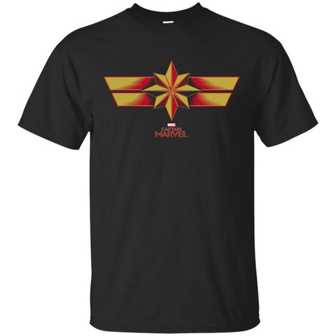 Marvel Captain Marvel Retro Red Yellow Logo Men Cotton T-Shirt Black / S Men Cotton T-Shirt - parenttees