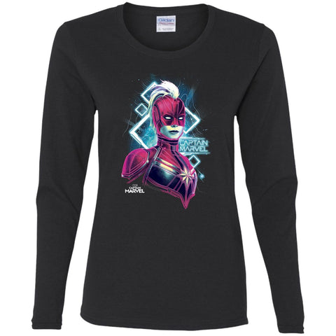 Marvel Captain Marvel Space Glow Neon Women Long Sleeve Shirt Black / S Women Long Sleeve Shirt - parenttees