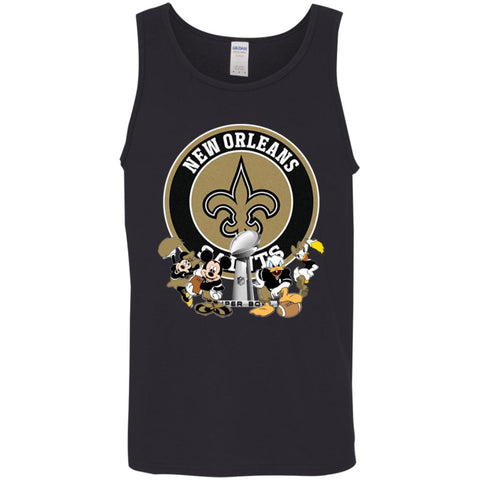 Nfl – New Orleans Saints Super Bowl 2019 Mickey Mouse Minnie Mouse Donald Duck Daisy Duck Football Men Cotton Tank Black / X-Small Men Cotton Tank - parenttees