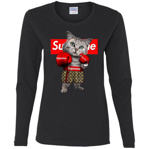 Supreme Boxing Cat Best Funny T-shirt Women Long Sleeve Shirt Black / S Women Long Sleeve Shirt - parenttees