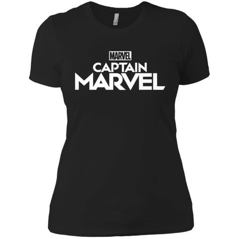 Marvel Captain Marvel Movie Logo White Women Cotton T-Shirt Black / X-Small Women Cotton T-Shirt - parenttees