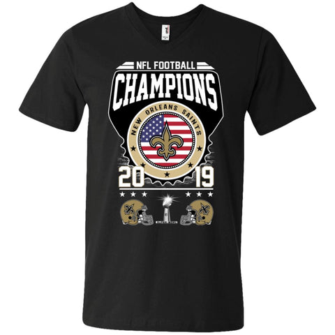 Nfl – Football Champions New Orleans Saints Super Bowl 2019 Men V-Neck T-Shirt Black / S Men V-Neck T-Shirt - parenttees