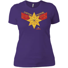 Captain Marvel Distressed Star Ribbon Logo Women Cotton T-Shirt Women Cotton T-Shirt - parenttees