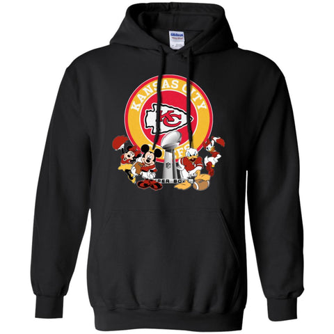 Nfl – Kansas City Chiefs Super Bowl 2019 Mickey Mouse Minnie Mouse Donald Duck Daisy Duck Football Pullover Hoodie Sweatshirt Black / S Pullover Hoodie Sweatshirt - parenttees