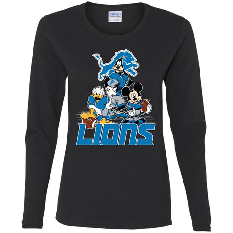 Mickey Mouse Detroit Lions American Football Nfl Sports Shirt Women Long Sleeve Shirt Black / S Women Long Sleeve Shirt - parenttees