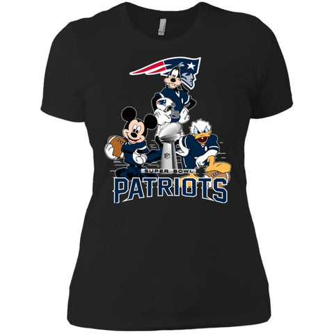 Nfl - New England Patriots Donald Duck Goofy Mickey Mouse Super Bowl 2019 Football Women Cotton T-Shirt Black / X-Small Women Cotton T-Shirt - parenttees