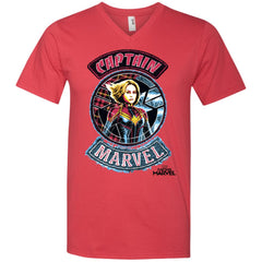 Captain Marvel Stitched Patched Portrait Men V-Neck T-Shirt Men V-Neck T-Shirt - parenttees