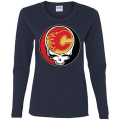 Calgary Flames Grateful Dead Steal Your Face Hockey Nhl Shirts Women Long Sleeve Shirt Women Long Sleeve Shirt - parenttees