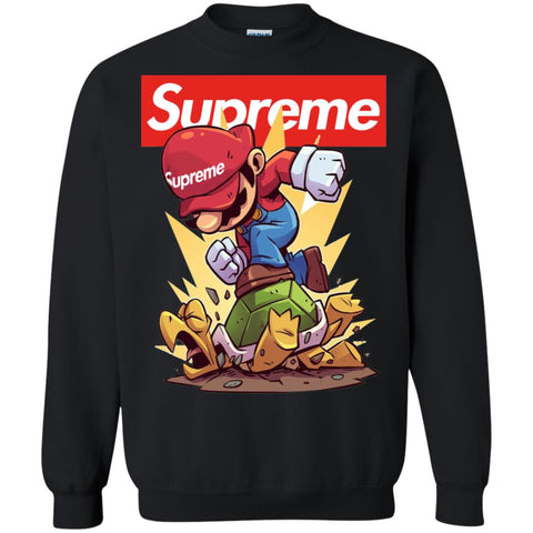 Supreme Mario Gaming T-shirt Crewneck Pullover Sweatshirt Black / S Crewneck Pullover Sweatshirt - parenttees