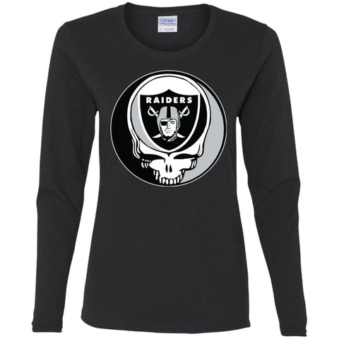 Oakland Raiders Grateful Dead Steal Your Face Football Nfl Shirts Women Long Sleeve Shirt Black / S Women Long Sleeve Shirt - parenttees