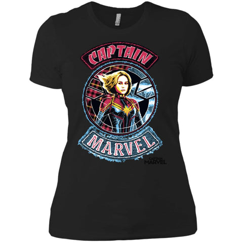 Captain Marvel Stitched Patched Portrait Women Cotton T-Shirt Black / X-Small Women Cotton T-Shirt - parenttees