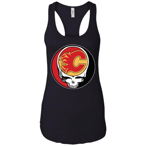 Calgary Flames Grateful Dead Steal Your Face Hockey Nhl Shirts Women Tank Top Black / X-Small Women Tank Top - parenttees