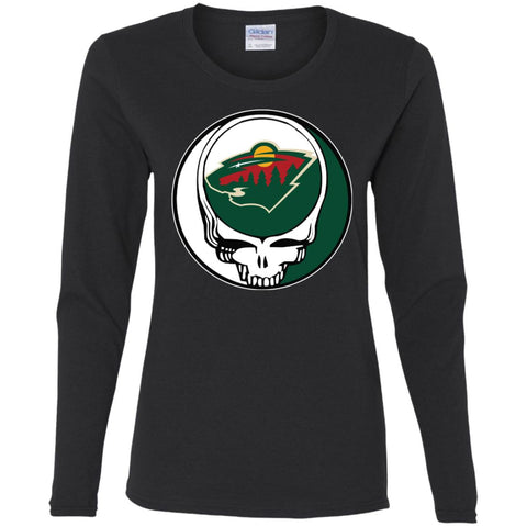 Minnesota Wild Grateful Dead Steal Your Face Hockey Nhl Shirts Women Long Sleeve Shirt Black / S Women Long Sleeve Shirt - parenttees