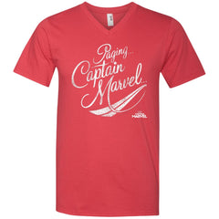 Captain Marvel Paging Distressed Cursive Men V-Neck T-Shirt Men V-Neck T-Shirt - parenttees