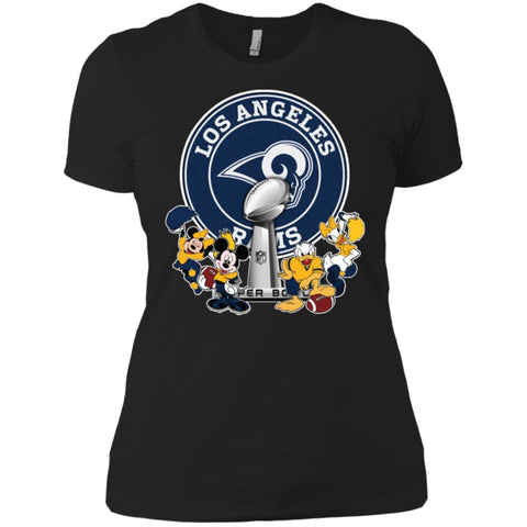 Los Angeles Rams Super Bowl 2019 Mickey Minnie Mouse Donald Daisy Duck Football Nfl Women Cotton T-Shirt Black / X-Small Women Cotton T-Shirt - parenttees