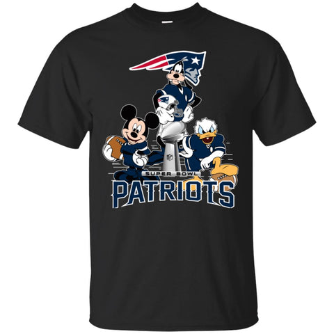 Nfl - New England Patriots Donald Duck Goofy Mickey Mouse Super Bowl 2019 Football Men Cotton T-Shirt Black / S Men Cotton T-Shirt - parenttees