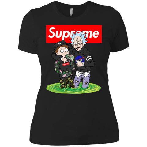 Supreme Rick And Morty T-shirt Women Cotton T-Shirt Black / X-Small Women Cotton T-Shirt - parenttees