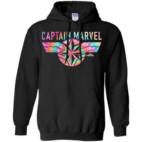 Captain Marvel Logo Banner Tie Dye Colors Pullover Hoodie Sweatshirt Black / S Pullover Hoodie Sweatshirt - parenttees