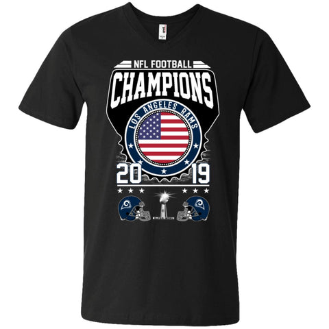 Nfl – Football Champions Los Angeles Rams Super Bowl 2019 Men V-Neck T-Shirt Black / S Men V-Neck T-Shirt - parenttees