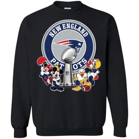 New England Patriots Super Bowl 2019 Mickey Minnie Mouse Donald Daisy Duck Football Nfl Crewneck Pullover Sweatshirt Black / S Crewneck Pullover Sweatshirt - parenttees