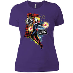 Captain Marvel Plaid Jean Patched Portrait Women Cotton T-Shirt Women Cotton T-Shirt - parenttees