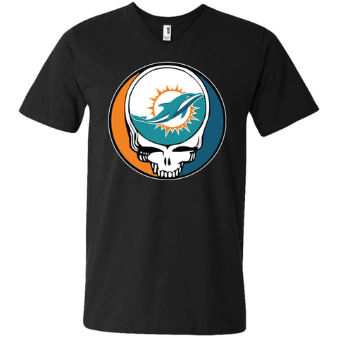 Miami Dolphins Grateful Dead Steal Your Face Football Nfl Shirts Men V-Neck T-Shirt Black / S Men V-Neck T-Shirt - parenttees