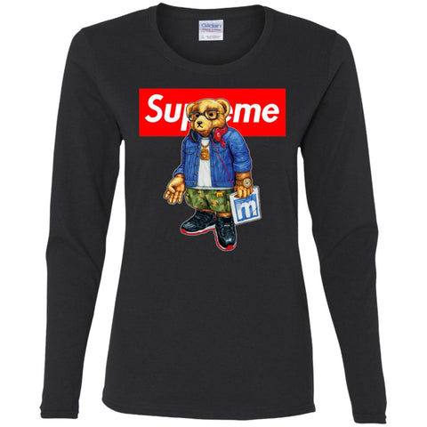 Supreme Bear Style Music T-shirt Women Long Sleeve Shirt Black / S Women Long Sleeve Shirt - parenttees