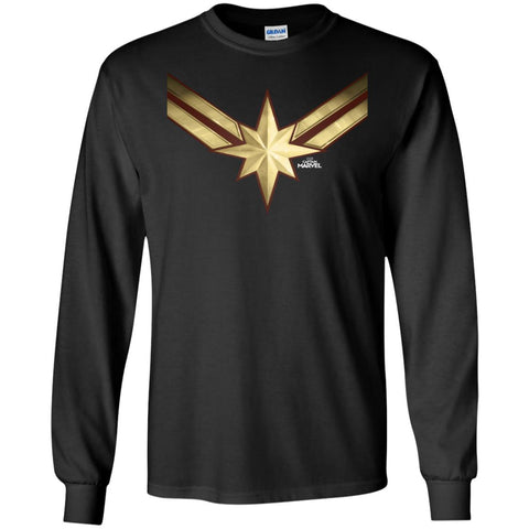 Captain Marvel Gleaming Chest Logo Men Long Sleeve Shirt Black / S Men Long Sleeve Shirt - parenttees