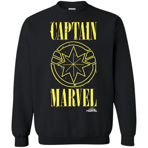 Captain Marvel Yellow Paint Drip Logo Crewneck Pullover Sweatshirt Black / S Crewneck Pullover Sweatshirt - parenttees