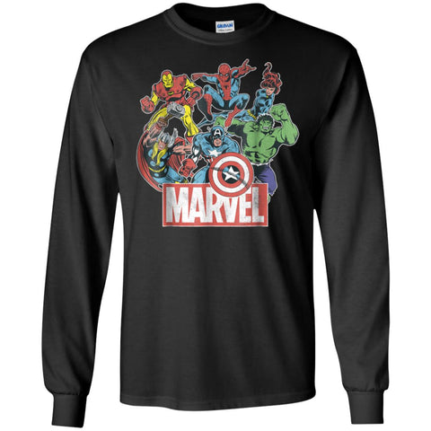 Marvel Avengers Team Retro Comic Vintage Graphic Men Long Sleeve Shirt Black / S Men Long Sleeve Shirt - parenttees